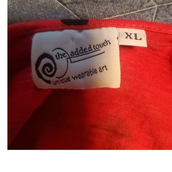 Vintage The Added Touch Top XL Wearable Art Red Circles Tunic Pockets USA - Picture 4 of 7